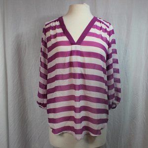 Loft Purple and White Striped Chiffon Tunic XS